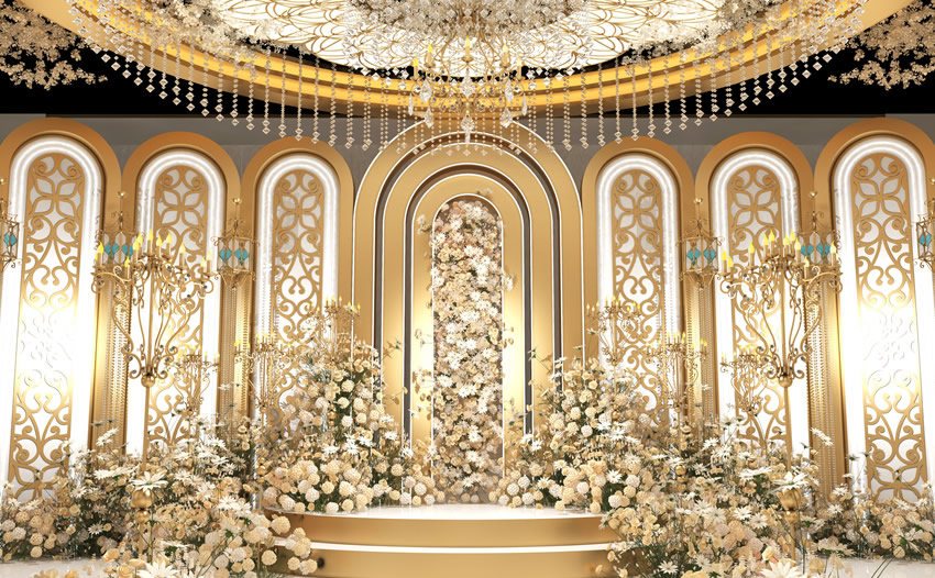 东平香槟色调婚礼堂效果展示